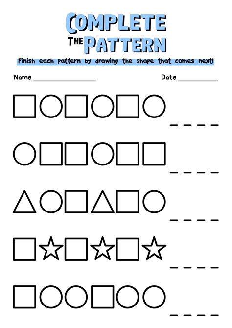 free printable shape pattern worksheets.